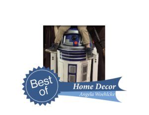 Angela Woelhcke's winning entry in Home Decor. A life-size R2-D2 replica made from a 44-gallon recycling container.